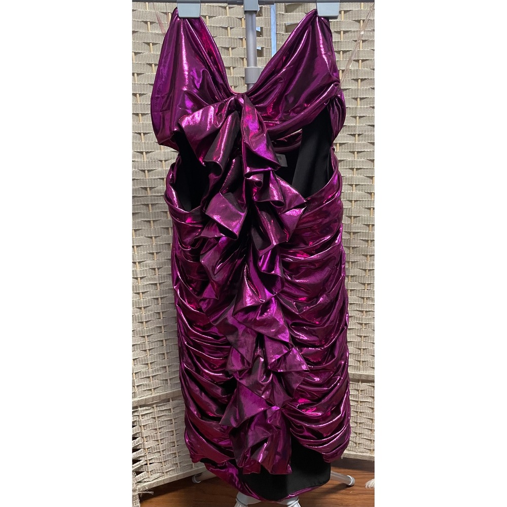 House of CB London Metallic Purple Ruched Bow Ruffle Mini Dress Large
Y2K HOCO